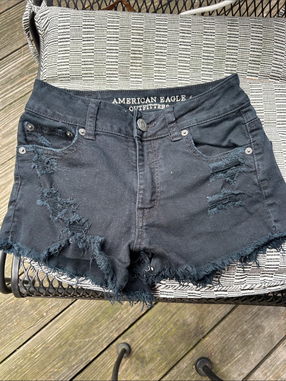American Eagle Outfitters Black Frayed Distressed Jean Shorts